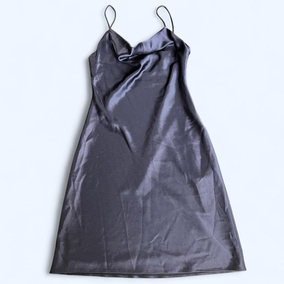 alice + olivia Blue Satin Cowl Neck Sleeveless Mini Dress Size 0 - Picture 1 of 8